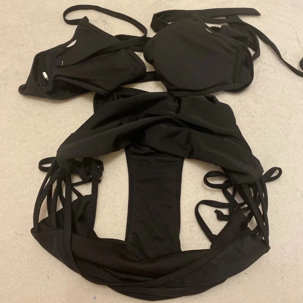 Black Wrap Strappy Bottom Bikini Set